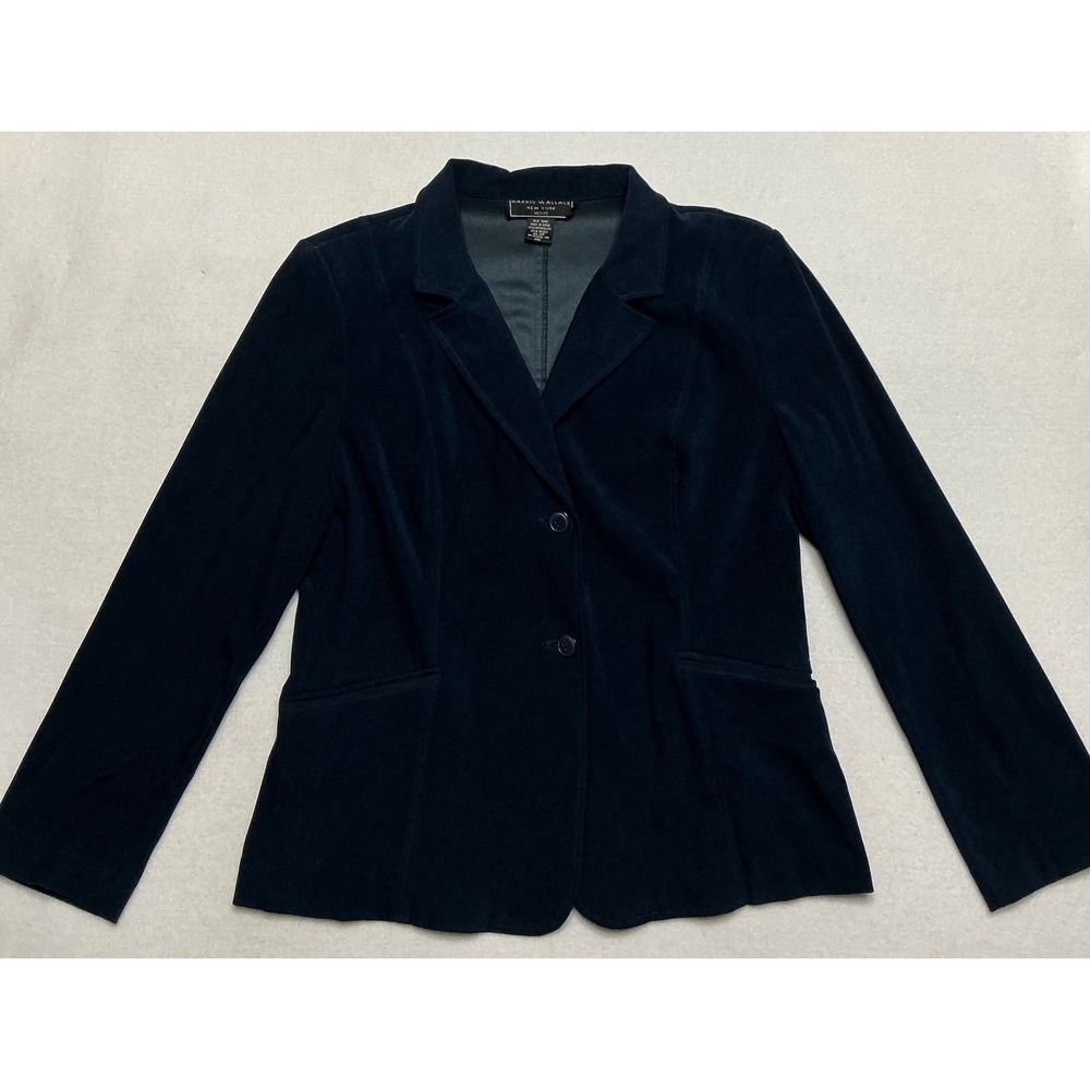 Harris Wallace New York Petite 12P Navy Velvet Blazer Jacket 2 Button Vintage